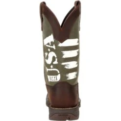 Durango Men's Rebel Army Green USA Print 12" Square Toe Western Boot -Overlook Boots Online Shop DDB0313 back